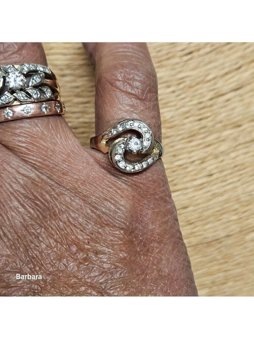 Vintage Joseph Esposito 14kt GE Gold CZ Swirl Ring, Size 6.5